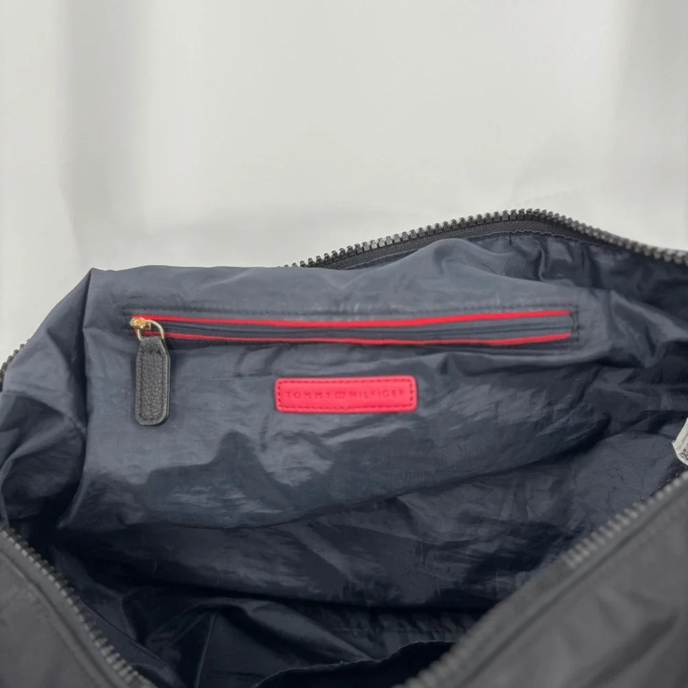 Tommy Hilfiger Black Nylon Messenger Crossbody Bag‎ Red White Blue Stripe Logo